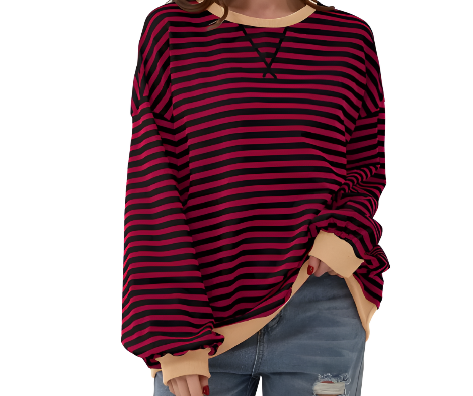 Womens Loose Striped Pullover Sweater