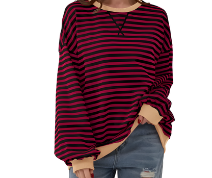 Womens Loose Striped Pullover Sweater