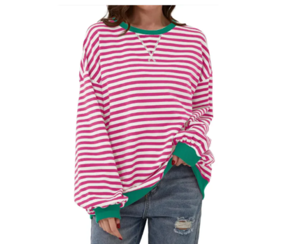 Womens Loose Striped Pullover Sweater
