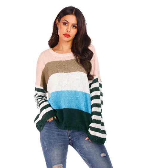 Women's Oversized Knit Striped Sweater