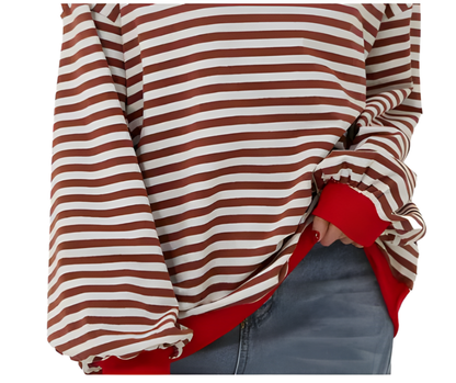 Womens Loose Striped Pullover Sweater