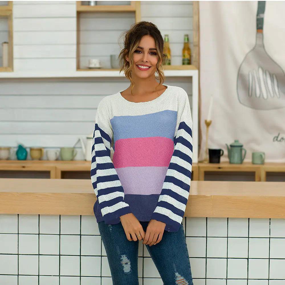 Women's Oversized Knit Striped Sweater