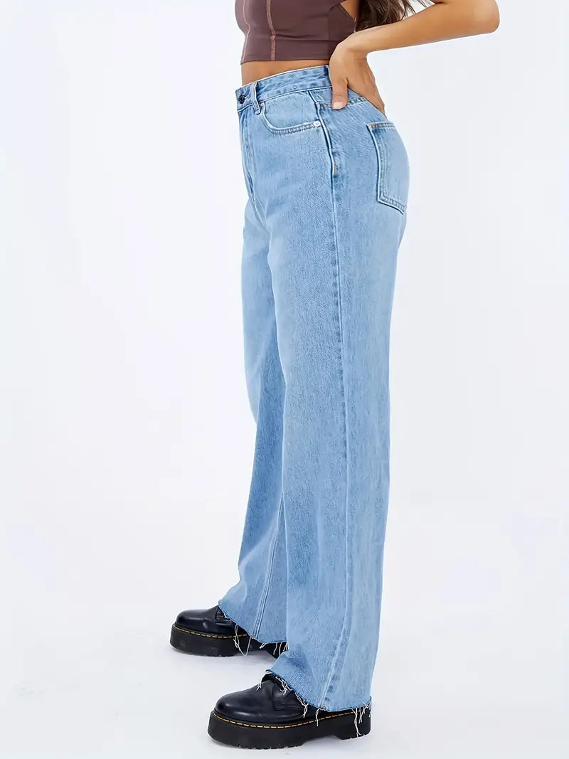 Light Blue High Waist Wide Leg Jeans Slash Pockets