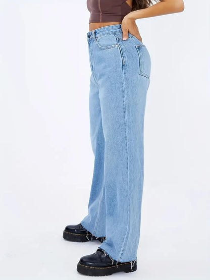 Light Blue High Waist Wide Leg Jeans Slash Pockets