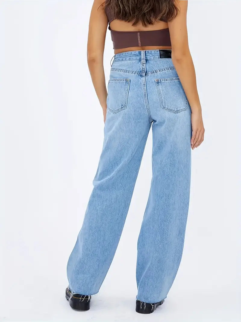 Light Blue High Waist Wide Leg Jeans Slash Pockets